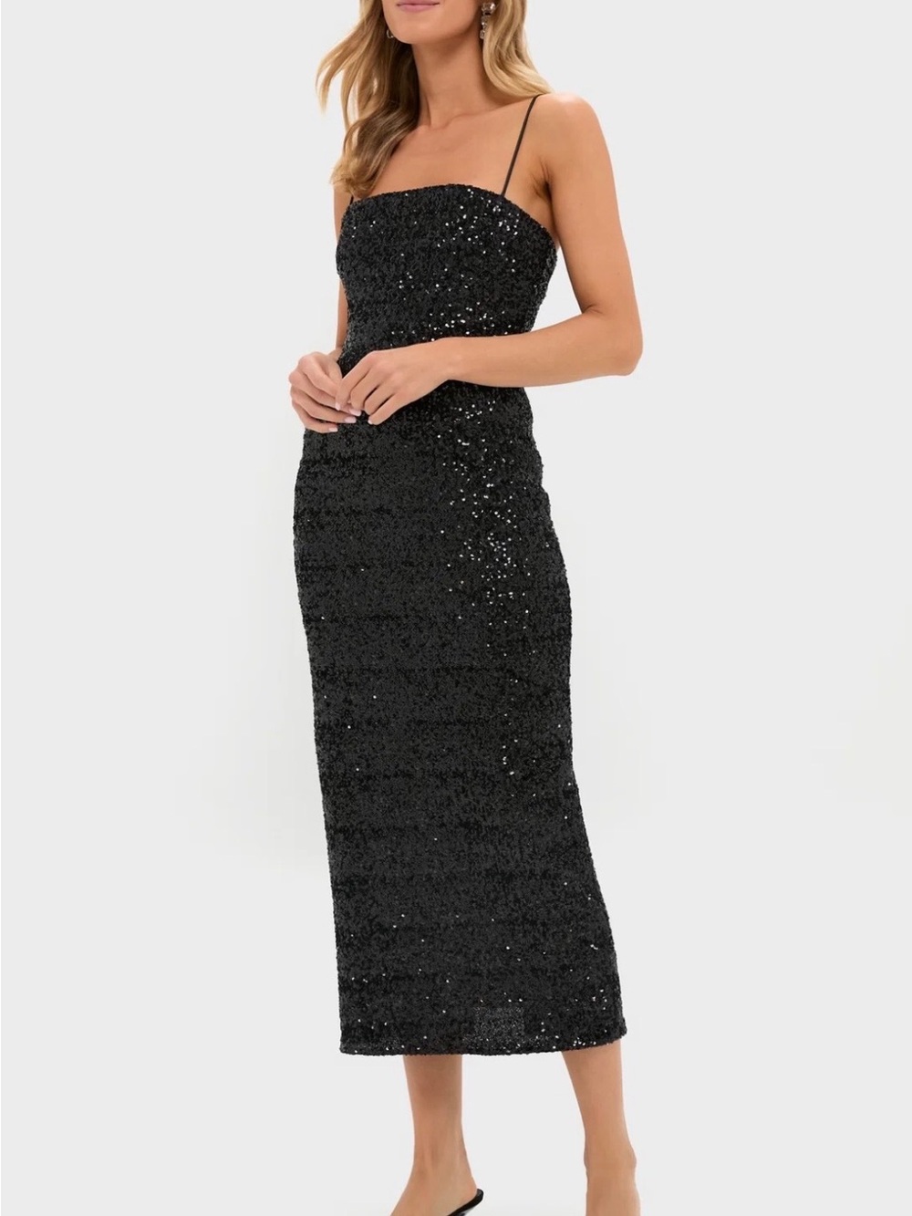 NWT - Black Sequin Carmen Column Midi Dress (HYACINTH HOUSE)